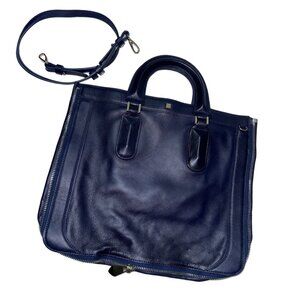 Pour Le Victorie Navy Blue Leather Bag Purse With Removable Strap & Dual Handles